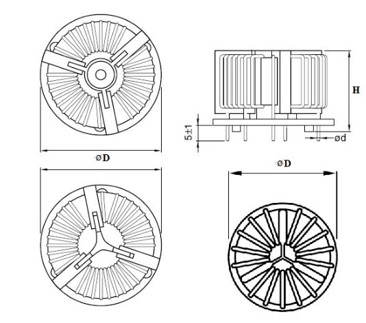 Horizontale driefasige Common Mode Choke Coils met platte draadverticale wikkeling