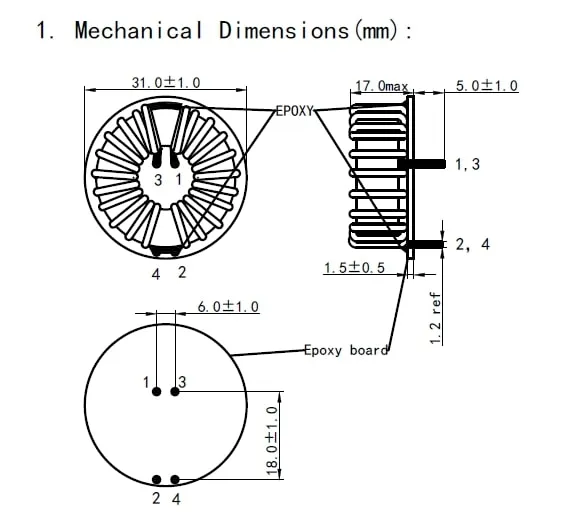 CE/UL/RoHS-gecertificeerde Toroidale Common Mode Choke Inductor met PCB-basis
