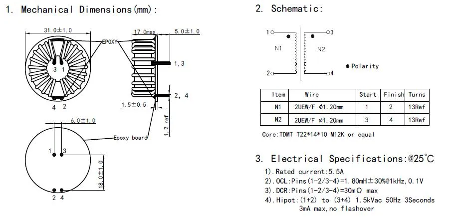 China Choke Coil Factory produceert Common Mode Choke Coil, UL/Ce/RoHS gecertificeerd