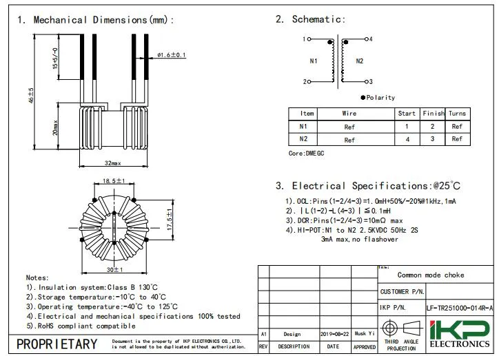 Horizontale Common Mode Choke Coil voor elektriciteitslijnen