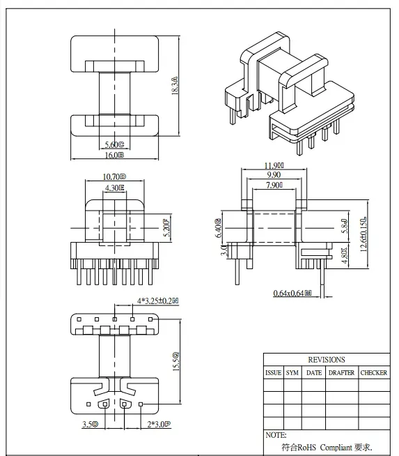 Common Mode Choke Coils met Ee16 Bobbin, zonder Ferrite Core Voldoen aan RoHS
