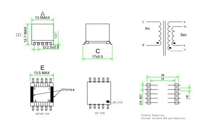 Ep-serie SMD-type hoogfrequente vermogenstransformatoren met fabrieksprijzen