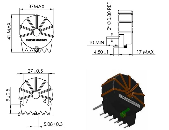 Speciale Aangepaste Hoogfrequente Transformator met Vier Wikkelingen en Kleine Smoorspoelen